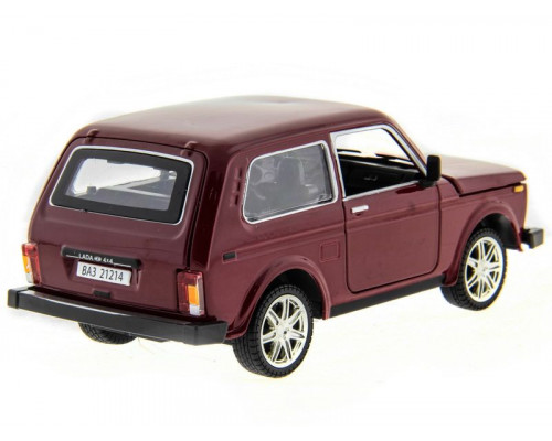 Машина АВТОПАНОРАМА ВАЗ 2121 бордовая,1/22, инерция, Pull Bаck механизм, в/к 10*12*22 cм