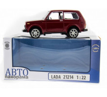 Машина "АВТОПАНОРАМА" ВАЗ 2121 бордовая,1/22, инерция, Pull Bаck механизм, в/к 10*12*22 cм