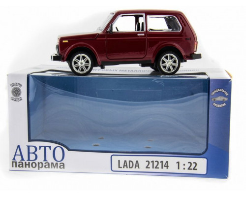 Машина АВТОПАНОРАМА ВАЗ 2121 бордовая,1/22, инерция, Pull Bаck механизм, в/к 10*12*22 cм