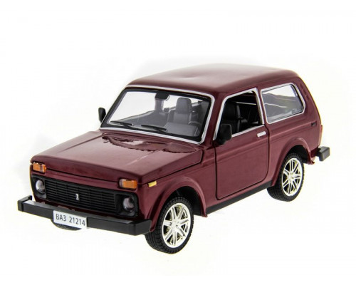 Машина АВТОПАНОРАМА ВАЗ 2121 бордовая,1/22, инерция, Pull Bаck механизм, в/к 10*12*22 cм