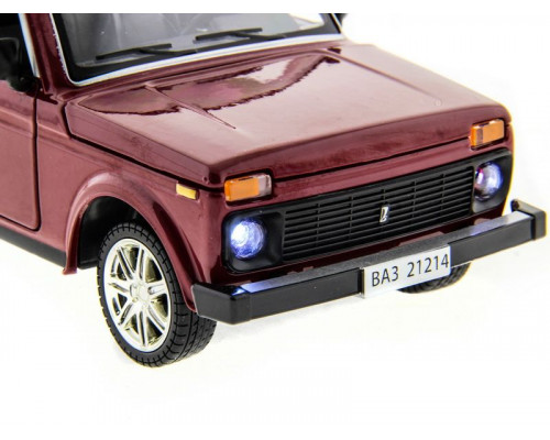 Машина АВТОПАНОРАМА ВАЗ 2121 бордовая,1/22, инерция, Pull Bаck механизм, в/к 10*12*22 cм