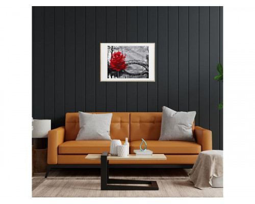 Картина по номерам с цветной схемой на холсте 30х40 КРАСНОЕ ДЕРЕВО В ПАРКЕ (17 цветов)