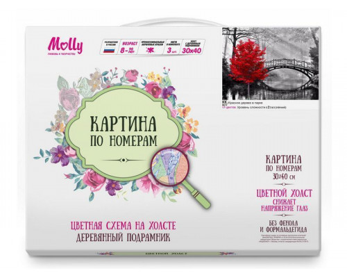 Картина по номерам с цветной схемой на холсте 30х40 КРАСНОЕ ДЕРЕВО В ПАРКЕ (17 цветов)