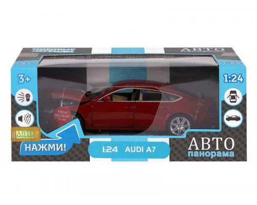 Машина АВТОПАНОРАМА Audi A7, красный, 1/24, свет, звук, в/к 24,5*12,5*10,5 см