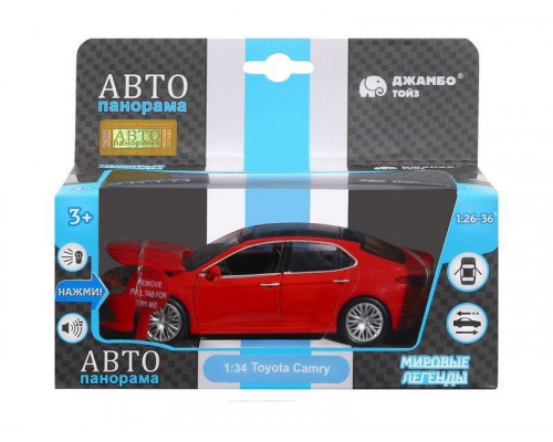 Машина АВТОПАНОРАМА Toyota Camry, красный, 1/32, свет, звук, инерция, в/к 17,5*13,5*9 см