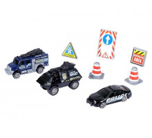 Набор металлических машинок AUTODRIVE Полицейская техника 3шт (машина, джип, бтр), дорожные знаки