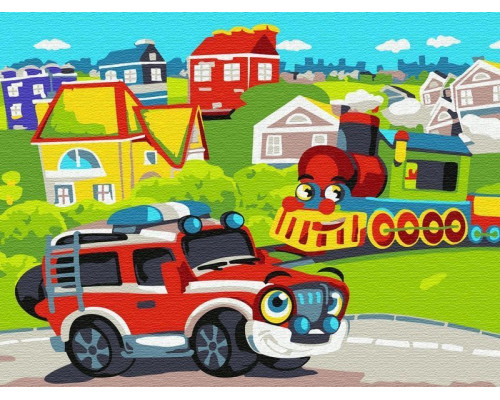 Набор юного художника 20х30 ВЕСЁЛЫЙ ТРАНСПОРТ  (15 цветов)