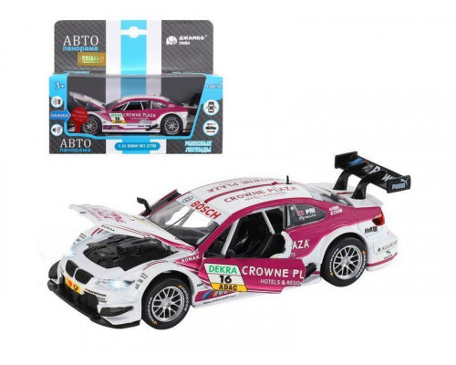 Машина АВТОПАНОРАМА BMW M3 DTM, белый-розовый, 1/32, свет, звук, инерция, в/к 17,5*13,5*9 см