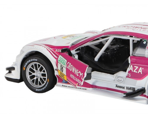 Машина АВТОПАНОРАМА BMW M3 DTM, белый-розовый, 1/32, свет, звук, инерция, в/к 17,5*13,5*9 см