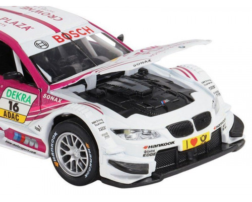 Машина АВТОПАНОРАМА BMW M3 DTM, белый-розовый, 1/32, свет, звук, инерция, в/к 17,5*13,5*9 см