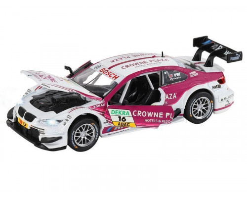 Машина АВТОПАНОРАМА BMW M3 DTM, белый-розовый, 1/32, свет, звук, инерция, в/к 17,5*13,5*9 см