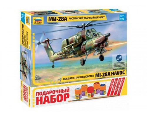 Сборная модель ZVEZDA Российский ударный вертолёт Ми-28А, подарочный набор, 1/72