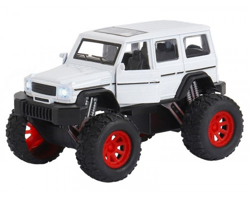 Машина АВТОПАНОРАМА Внедорожник, белый, 1/32, свет, звук, инерция, в/к 19*10*12,5 см