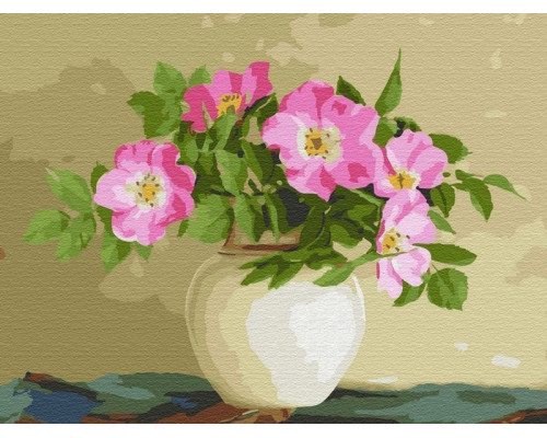 Картина по номерам с цветной схемой на холсте 30х40 Бузин. Цветы шиповника (22 цвета)