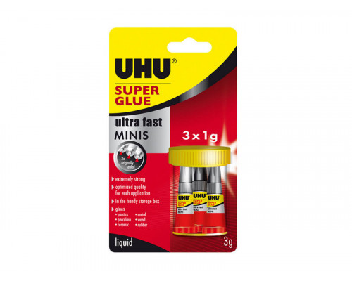 Клей универсальный UHU Super Glue, 1 мл, 3 шт, блистер