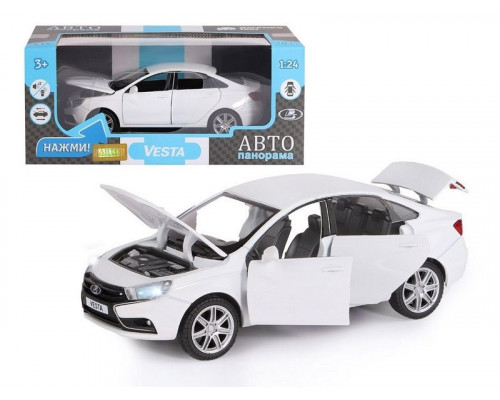 Машина АВТОПАНОРАМА LADA VESTA седан, 1/24,  белый, свет. звук. эффекты, в/к 24,5*12,5*10,5 см