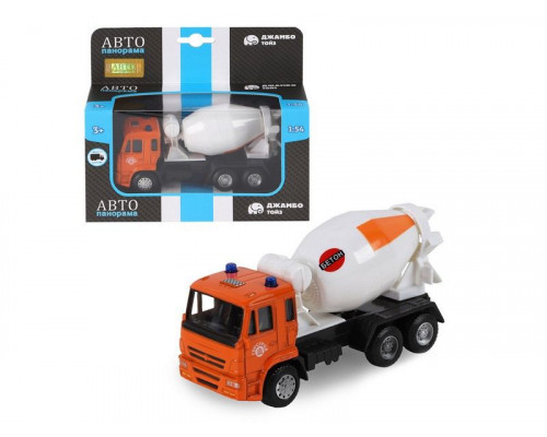 Машина АВТОПАНОРАМА Бетономешалка, оранжевый, 1/54, инерция, в/к 16,5*6,4*9