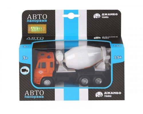 Машина АВТОПАНОРАМА Бетономешалка, оранжевый, 1/54, инерция, в/к 16,5*6,4*9