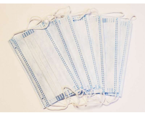 Маска защитная трехслойная на резинке с фиксатором для носа (50шт)