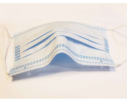 Маска защитная трехслойная на резинке с фиксатором для носа (50шт)