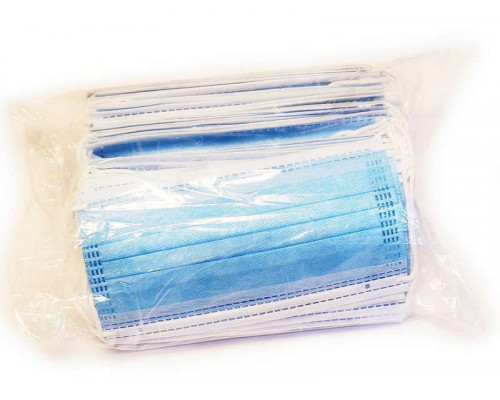Маска защитная трехслойная на резинке с фиксатором для носа (50шт)