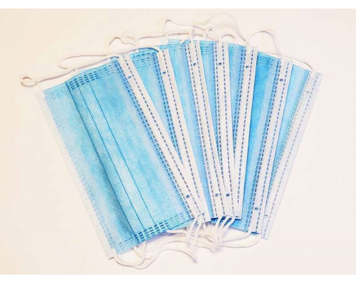 Маска защитная трехслойная на резинке с фиксатором для носа (50шт)