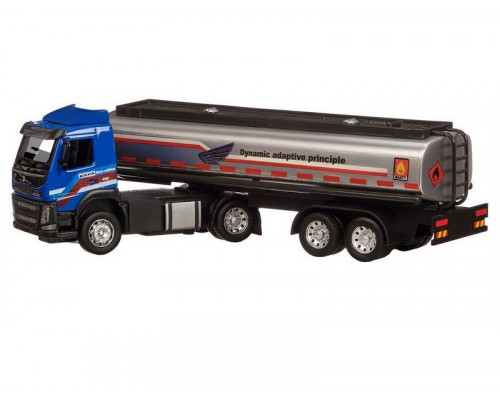 Машина АВТОПАНОРАМА Volvo бензовоз, голубой, 1/50, свет, звук, в/к 28*14*10 см