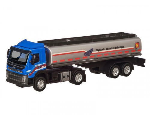 Машина АВТОПАНОРАМА Volvo бензовоз, голубой, 1/50, свет, звук, в/к 28*14*10 см