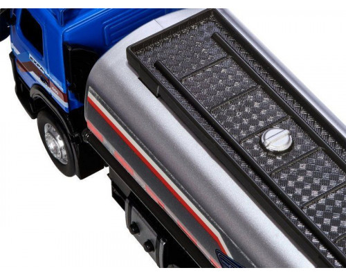 Машина АВТОПАНОРАМА Volvo бензовоз, голубой, 1/50, свет, звук, в/к 28*14*10 см