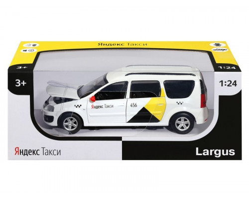 Машина АВТОПАНОРАМА Яндекс.Такси LADA LARGUS, белый, 1/24, свет, звук, в/к 24,5*12,5*10,5 см