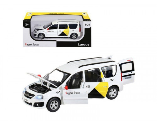 Машина АВТОПАНОРАМА Яндекс.Такси LADA LARGUS, белый, 1/24, свет, звук, в/к 24,5*12,5*10,5 см