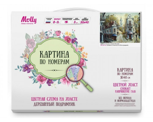 Картина по номерам с цветной схемой на холсте 30х40 Улочки старой Москвы (20 цветов)