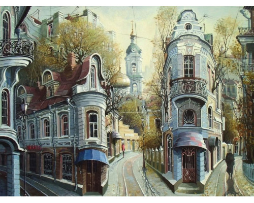 Картина по номерам с цветной схемой на холсте 30х40 Улочки старой Москвы (20 цветов)
