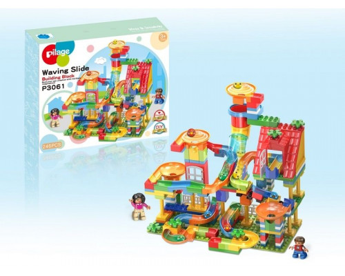 Конструктор Pilage Веселые тарелки (246 деталей), лабиринт с шариками и воронками