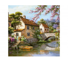 Картина по номерам 30х30 Городок на реке (19 цветов)