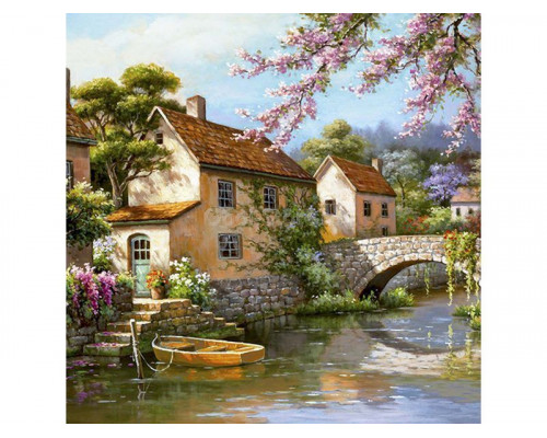 Картина по номерам 30х30 Городок на реке (19 цветов)