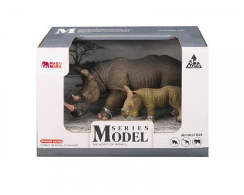 Набор фигурок животных MASAI MARA MM211-112 серии Мир диких животных: Семья носорогов, 2 пр.