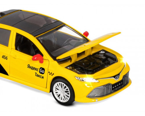 Машина АВТОПАНОРАМА Яндекс Go Toyota Camry, 1/34, желтый, инерция, свет, Алиса, в/к 17,5*13,5*9см