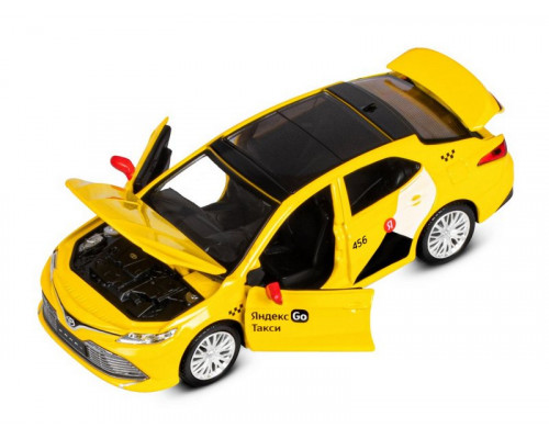 Машина АВТОПАНОРАМА Яндекс Go Toyota Camry, 1/34, желтый, инерция, свет, Алиса, в/к 17,5*13,5*9см