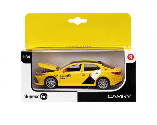 Машина АВТОПАНОРАМА Яндекс Go Toyota Camry, 1/34, желтый, инерция, свет, Алиса, в/к 17,5*13,5*9см