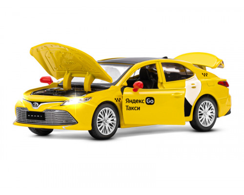 Машина АВТОПАНОРАМА Яндекс Go Toyota Camry, 1/34, желтый, инерция, свет, Алиса, в/к 17,5*13,5*9см