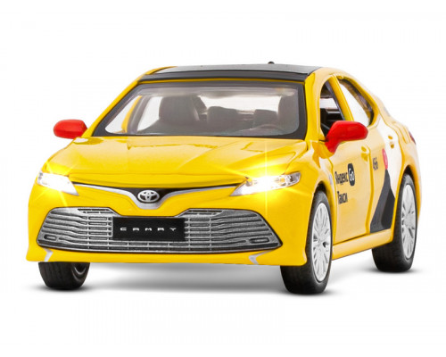 Машина АВТОПАНОРАМА Яндекс Go Toyota Camry, 1/34, желтый, инерция, свет, Алиса, в/к 17,5*13,5*9см