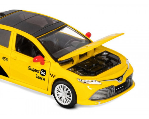 Машина АВТОПАНОРАМА Яндекс Go Toyota Camry, 1/34, желтый, инерция, свет, Алиса, в/к 17,5*13,5*9см