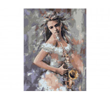 Картина по номерам с цв. схемой на холсте 30х40 САКСОФОНИСТКА (18 цветов)