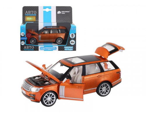Машина АВТОПАНОРАМА 2013 Range Rover, оранжевый, 1/34, свет, звук, инерция, в/к 17,5*13,5*9 см