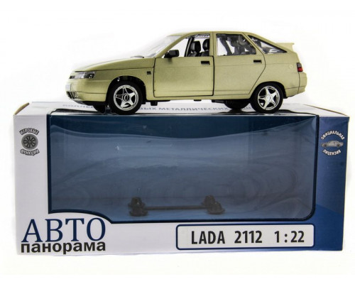 Машина АВТОПАНОРАМА ВАЗ 2112 бежевая,1/22, инерция, Pull Bаck механизм, в/к 10*12*22 cм