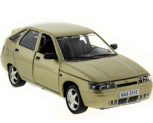 Машина АВТОПАНОРАМА ВАЗ 2112 бежевая,1/22, инерция, Pull Bаck механизм, в/к 10*12*22 cм