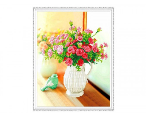 Алмазная мозаика с нанесенной рамкой 40х50 ЦВЕТЫ В КУВШИНЕ (22 цвета)