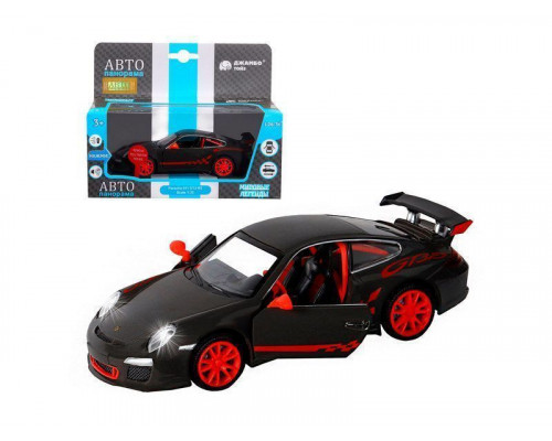 Машина АВТОПАНОРАМА Porsche 911 GT3 Cup, 1/32, темно-серый, свет, звук, в/к 17,5*13,5*9 см