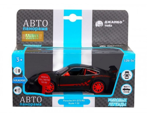 Машина АВТОПАНОРАМА Porsche 911 GT3 Cup, 1/32, темно-серый, свет, звук, в/к 17,5*13,5*9 см